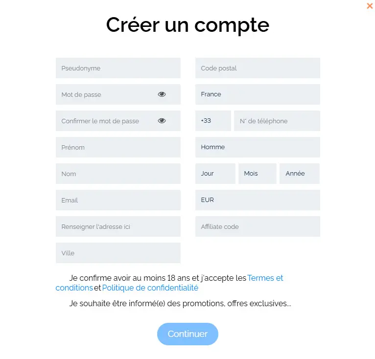 Processus d'inscription BETSWAGGER CASINO